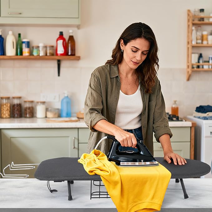 Garvee Tabletop Ironing Board, Small Portable Foldable Iron Board with Iron Rest, Storage Basket, Heat Resistant Cover & Pad, Compact for Small Spaces, Dorms, Apartments