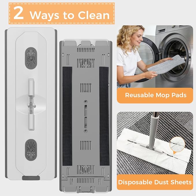 Flat Mop and Bucket Set with Wringer, Hands-Free Floor Mop System | Detachable Stackable Bucket, Hands-Free Wringing, Wet & Dry Microfiber Pads, Wall & Floor Cleaning