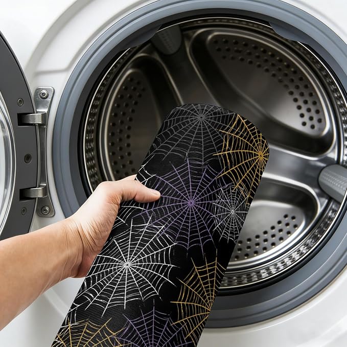 Area Rug 3'x5', Black Halloween Washable Large Area Rugs for Kitchen Bedroom Laundry Bathroom Office, Purple White Yellow Net Classic Black Non Slip Door Mat Indoor Entryway Floor Accent Throw Carpet