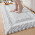 DEXI Bath Mats for Bathroom 43x24, Non Slip Washable Bathroom Rug, Thick Soft Chenille Absorbent Bathmat for Shower Floor, Fluffy Shaggy Carpet for Tub, White