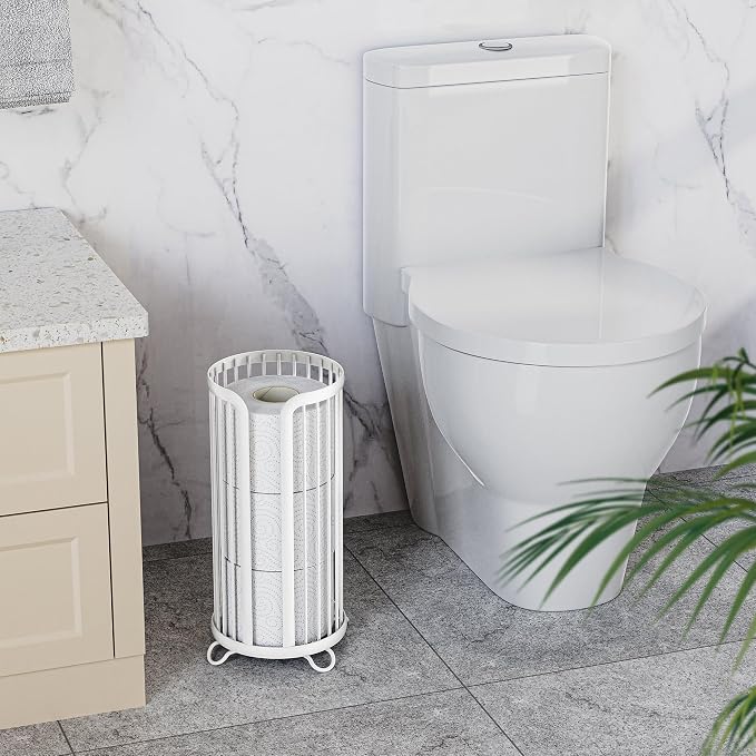 Toilet Paper Holder Stand, Freestanding Toilet Paper Storage,White | Waterproof Raised Feet,Rustproof,Fit 3 Mega Rolls,No Drilling No Assemble,Minimalistic Storage,Space-saving Renter Friendly