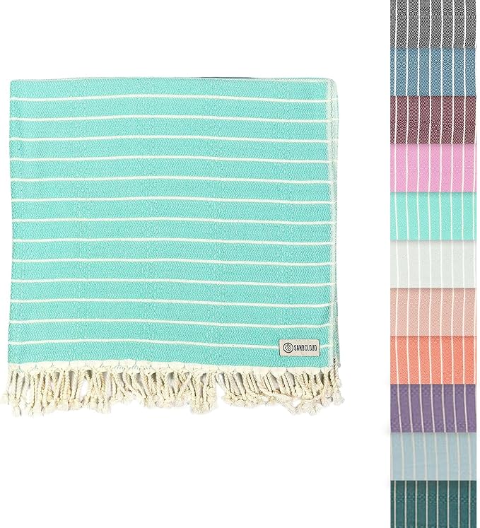Sand Cloud Turkish Beach Towel - Sand Resistant & Quick Dry Towel | 100% Certified Organic Turkish Towel - Bath Towel or Beach Blanket for Picnic - As Seen on Shark Tank - Gocek (Mint)