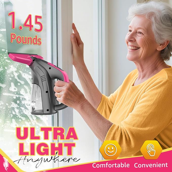 Window Vacuum Squeegee Cordless, 2000Pa Electric Window Vacuum Cleaner with Strong Suction, Lightweight Streak-Free Window Cleaner Tool for Windows, Shower Glass, Mirrors, Car Windshields