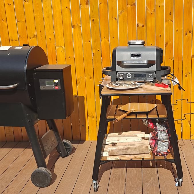 Pizza Oven Stand with Wheels, for Ninja Woodfire | Outdoor prep table for pizza ovens, grills and kitchen work, with movable storage design