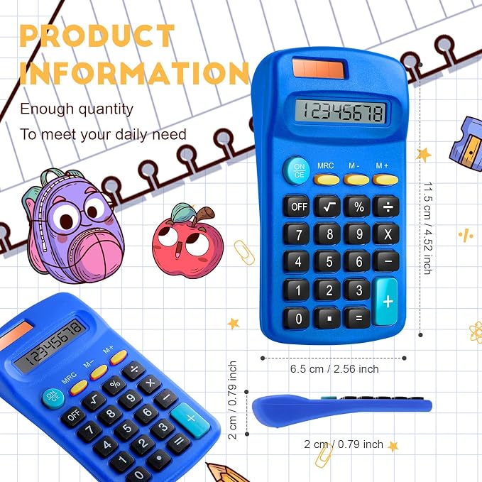 36 Packs Pocket Size Mini Blue Calculator Basic Calculators for Handheld Angled Students 8 Digit Display Solar Battery Dual Power Small Calculator for Students Kids Home Office