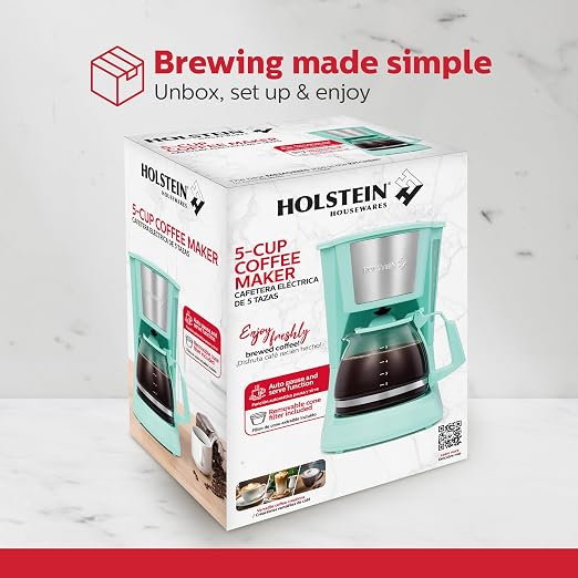 Holstein Housewares HH-0914701I 5-Cup Coffee Maker, Mint, 9.8x10x5.7
