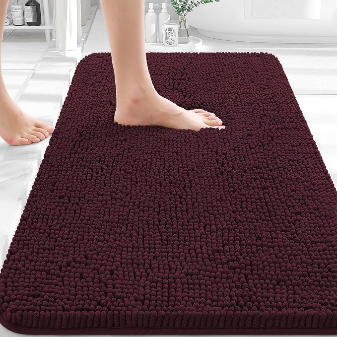 OLANLY Bathroom Rugs 30x20, Extra Soft Absorbent Chenille Bath Rugs, Rubber Backing Quick Dry, Machine Washable Bath Mats for Bathroom Floor, Tub and Shower, Home Decor Accessories, Black Cherry