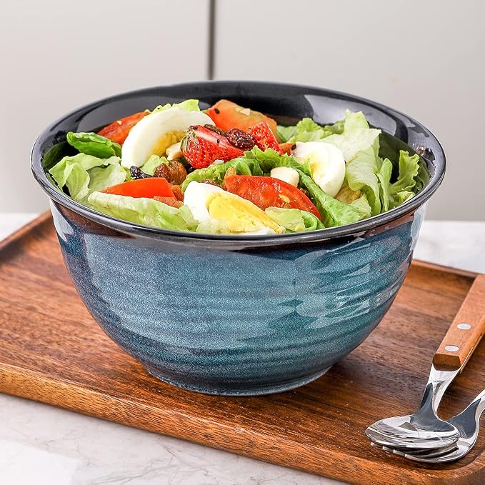 HASENSE Soup Bowls for Kitchen, 40 Ounce Large Cereal Bowls, 7 Inch Ceramic Serving Bowls for Salad Pasta Soup Popcorn, Dishwasher & Microwave Safe, Set of 4(Blue)