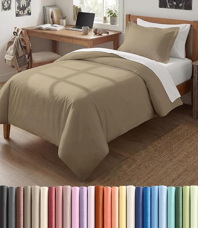 Duvet Cover Twin/Twin XL Size Set - Extra Soft Twin/Twin XL Duvet Cover 68" x 90" with 1 Pillow Sham for Women, Men, Kids & Teens - Comfy, Easy-Care & Fade Free with Zipper Closures and Ties (Beige)