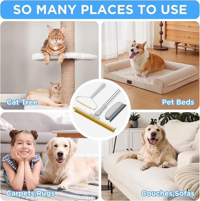 3 in 1 Carpet Rake for Pet Hair Removal, Gray | Tool Set of 3, 55" Long Handle, Carpet Pet Hair Removal Carpet Scraper, Dog Cat Hair Remover for Sofa, Couch, Car, Rug