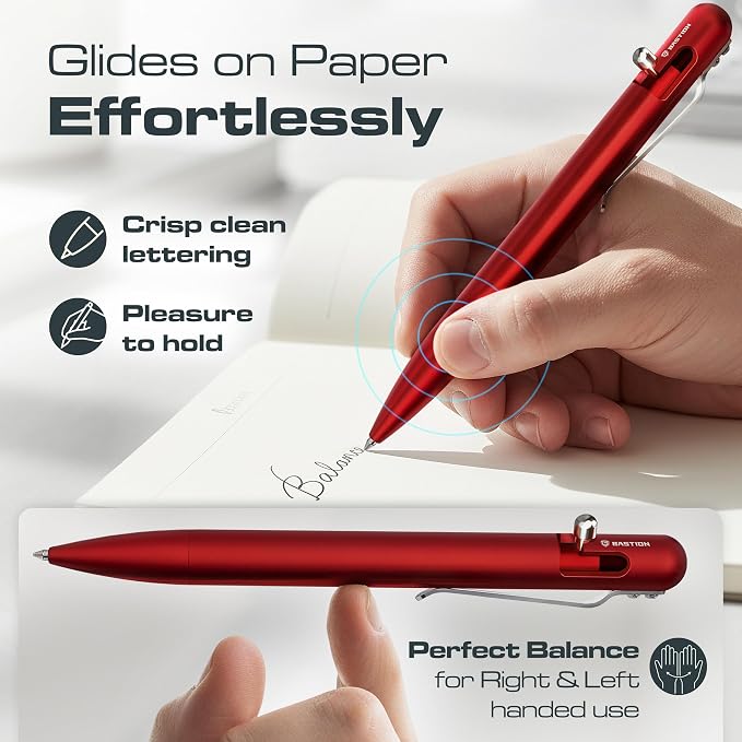 BASTION Bolt Action Pen, Aluminum Regal Red, HyperBolt EDC Pen, Refillable Metal Writing Pen, Premium Graduation Gift, Executive Pocket Pen