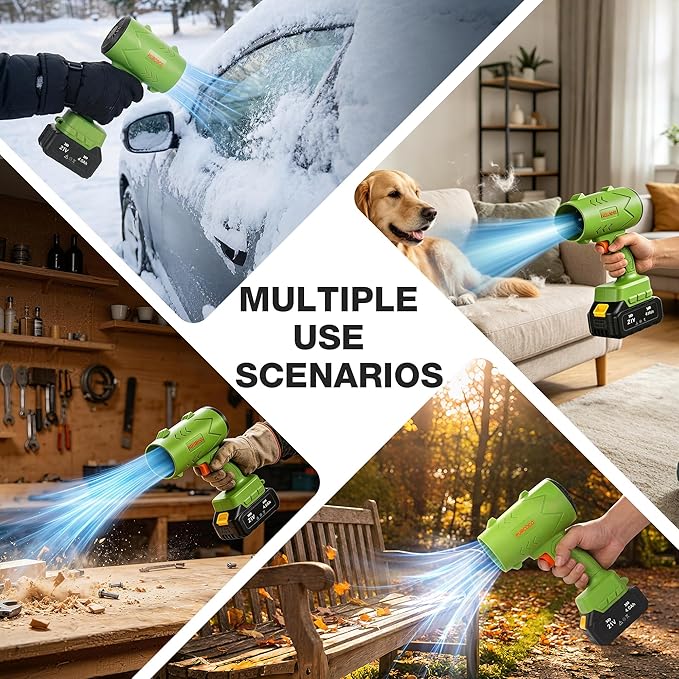 Cordless Leaf Blower 21V, 50000 RPM Max Power Electric Leaf Blower, 2×4.0Ah Battery & Fast Charger, Lightweight Electric Blower for Yard, Patio,Snow Removal,Dust, Car Drying- Lawn Care Tool(Green)
