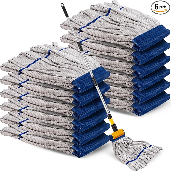 Hushee 6 Pack Large Microfiber Tube Mop Heads 18 oz Heavy Duty Commercial Industrial Wet Mop Head Refill Reusable Machine Washable Looped End Mopheads for Hardwood, Tile, Laminate Floors (Grey)