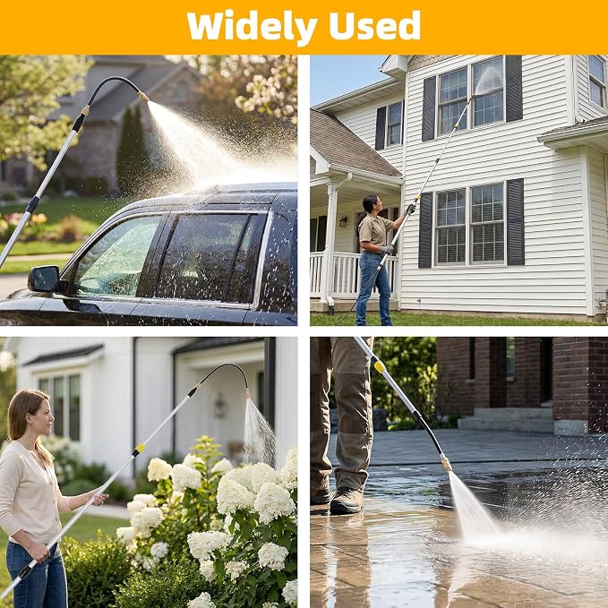 24FT Reach Gutter Cleaner, Gutter Cleaning Tools from the Ground with 3/4" Brass Shut-Off Valve & Bendable 360° Rotating Water Wand, Safe Cleaning for 2-Story Homes