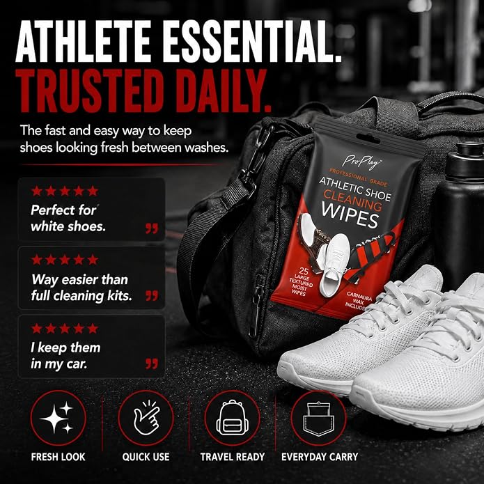Athletic Shoe Cleaning Wipes | Repels Water from Shoes | Powerful Cleaner Removes Dirt, Grass, and Sand | Resealable