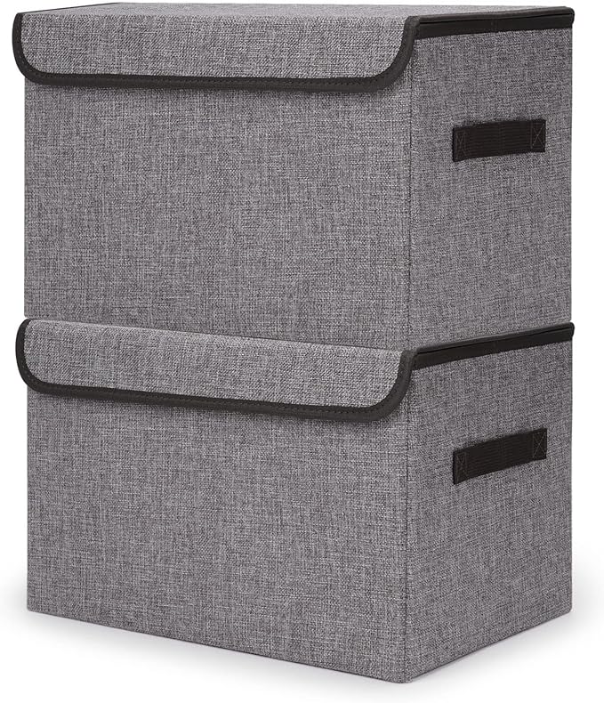 Bagnizer Large 42 Quarts Fabric Storage Bins with Lids [2-Pack] Linen Collapsible Foldable Storage Cubes, Closet Organizer Containers boxes with Handles for Home Office (16.7 x 12 x 12, Gray)