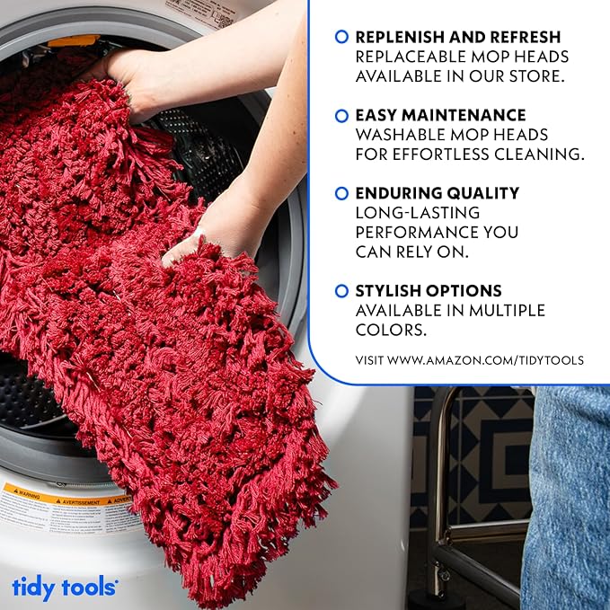 Commercial Dust Mop Replacement Head - 24 x 5 in. Cotton Nylon Reusable Mop Head- Industrial Dust Mop Refill for Floor Cleaning & Janitorial Supplies, Red