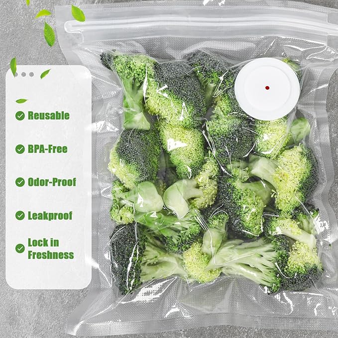 Reusable Vacuum Sealer Bags, 60 Pack, BPA-Free | 2 sizes 10x13 & 8x10, leakproof, freezer/sous vide/microwave safe, dishwasher safe, compatible handheld & most vacuum sealers
