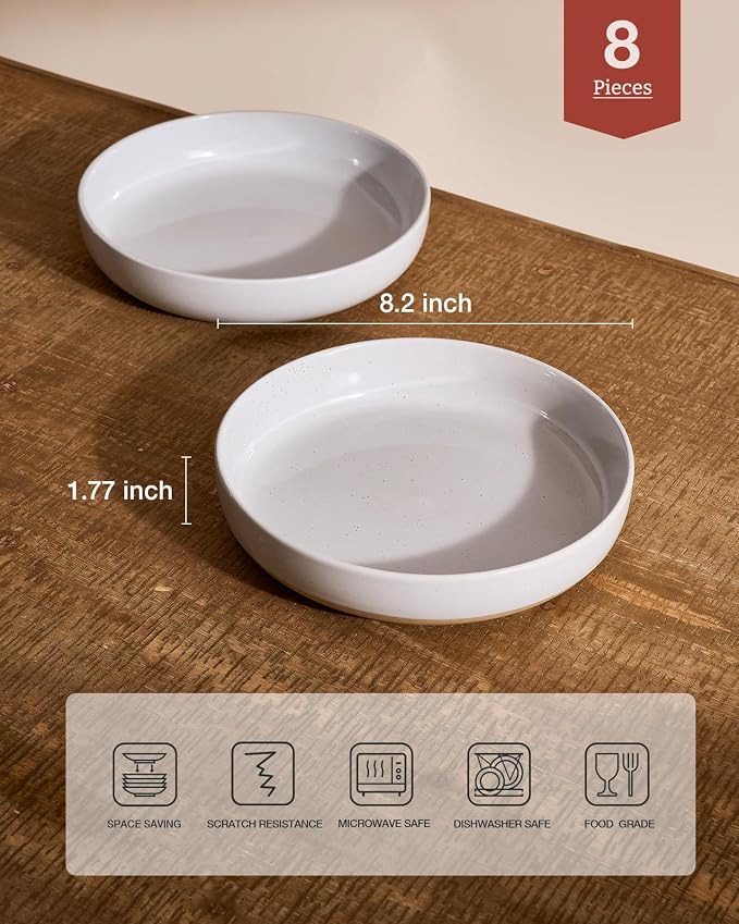 famiware Milkyway 33 oz Bowl Set, Pasta Bowls Set of 8, Salad Bowls Perfect for Your Friend for Housewarming, Thanksgiving, Christmas, Light Gray