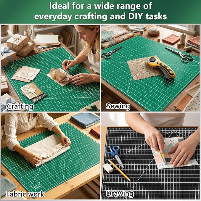 WORKLION Self Healing Cutting Mat: 24 x 36 inch Large Double Sided 5-Layer Gridded PVC Cut Mat for Sewing & Quilting & Scrapbooking & Arts and Crafts Projects (Green/Black)…