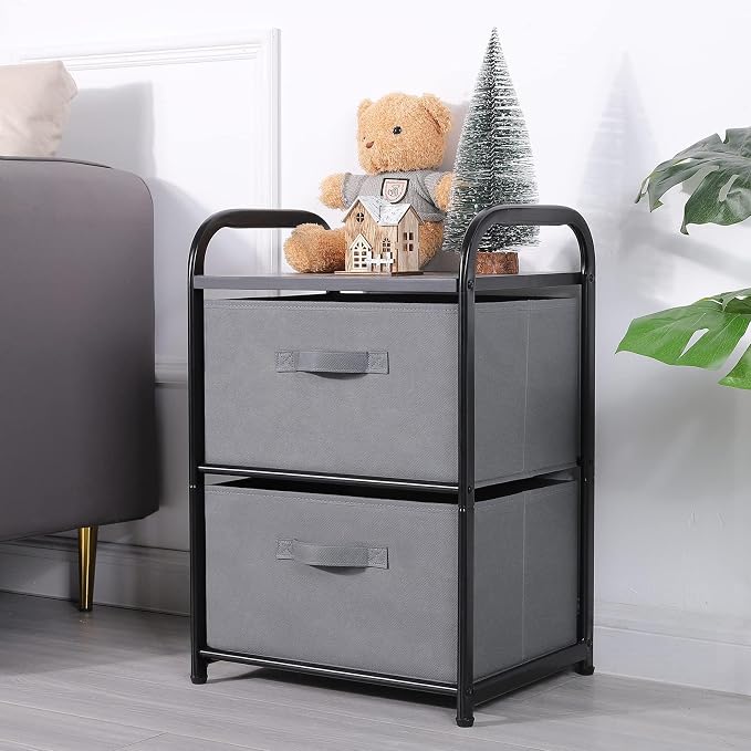 MAX Houser Dresser for Bedroom with 2 Drawers, Dark Grey | Wide Chest of Drawers, Fabric Dresser, Storage Organizer Unit with Fabric Bins for Closet, Living Room, Hallway