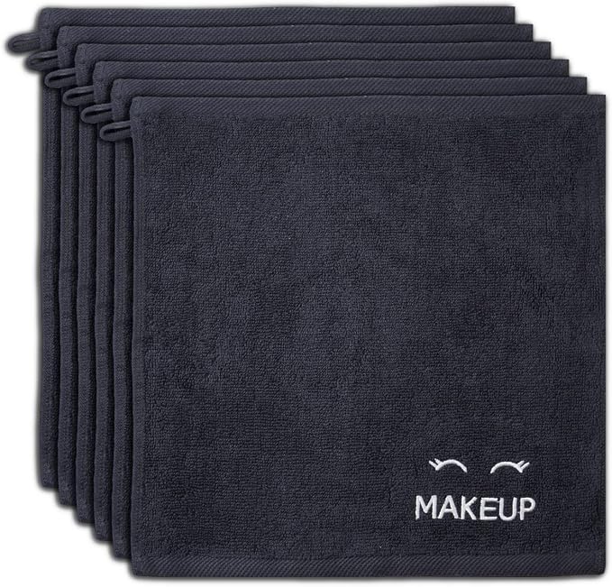 White Classic Bleach Safe Black Makeup Washcloths for Face Cleansing, 6 Pack - Super Soft Luxury Cotton Black Makeup Towels, Highly Absorbent and Quick Dry, All Makeup Remover Cloth | 13 x 13