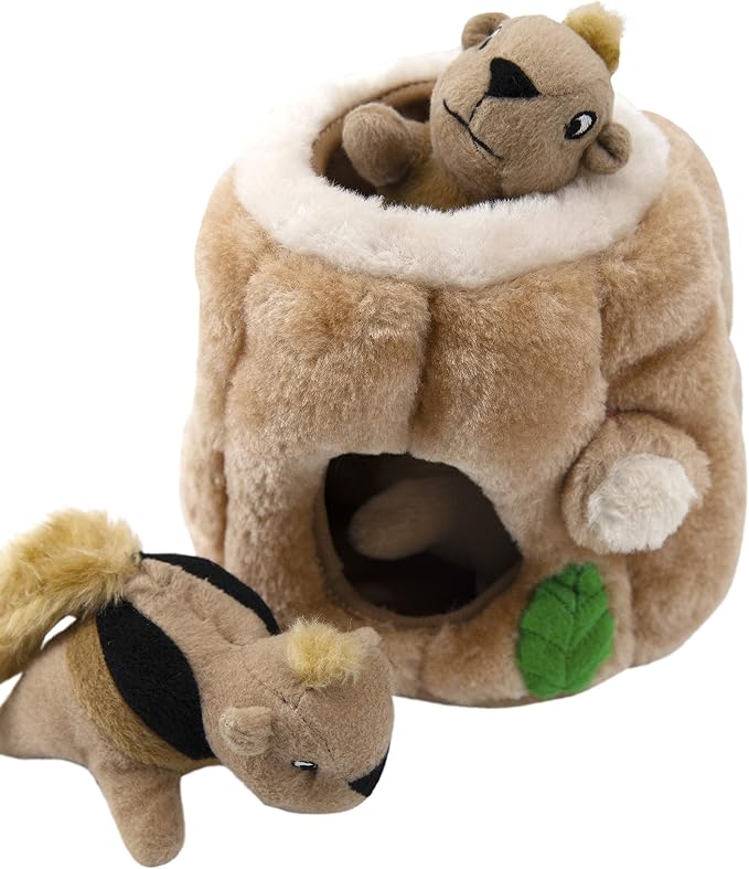 Outward Hound Hide-A-Squirrel Dog Toy – Interactive 2‑in‑1 Plush Puzzle with 3 Squeaky Removable Squirrels, Medium