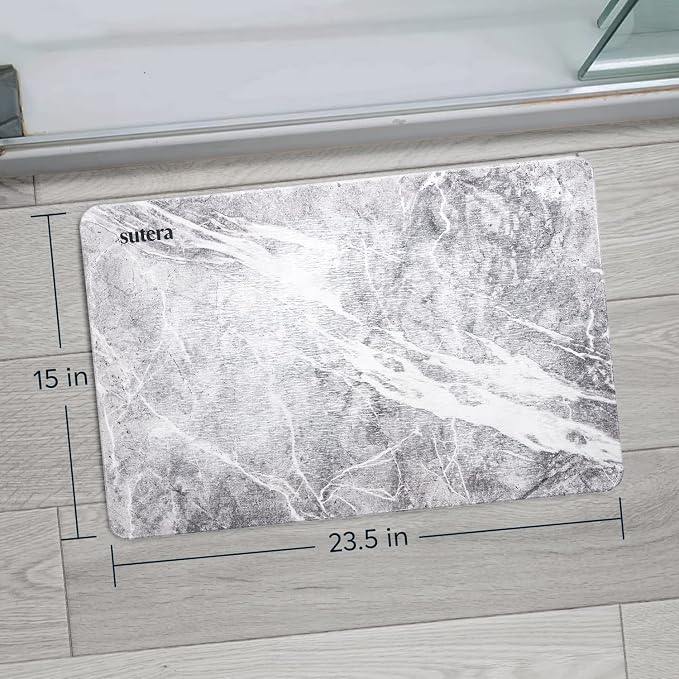 SUTERA - Stone Bath Mat, Diatomaceous Earth Shower Mat, Non-Slip Super Absorbent Quick Drying Bathroom Floor Mat, Natural, Easy to Clean (23.5 x 15 Granite)