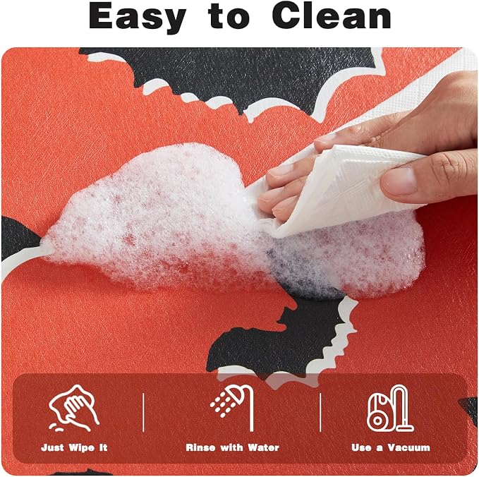 TYUU Halloween Bath Mat, Thin Halloween Bathroom Rug Non Slip Quick Dry Bat Bath Mat Fits Under Door Thin Floor Mat Halloween Decor, 24''x36'', Gothic Bats Orange