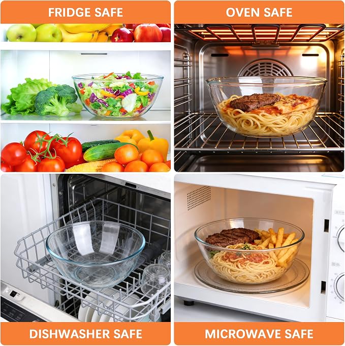 Large Glass Mixing Bowl - 4.7 Quart Clear Glass Salad Bowls - Glasses Bowl for Sourdough, Baking, Bread Making, Kitchen