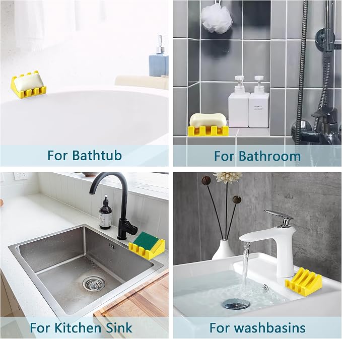 Self Draining Soap Dish Holder,Silicone Soap Dish,for Bathroom,Kitchen, Sponges，Can Extend Soap Life，Keep Soap Bars Dry and Easy Cleaning (Yellow,1-Pack)