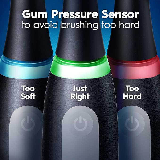Oral-B Rechargeable Electric Toothbrush, iO3 Limited Deep Clean, 3 Cleaning Modes, Visual Pressure Sensor to Protect Gums, 2 Brush Heads, Travel Case, ICY Blue (Pack of 3)