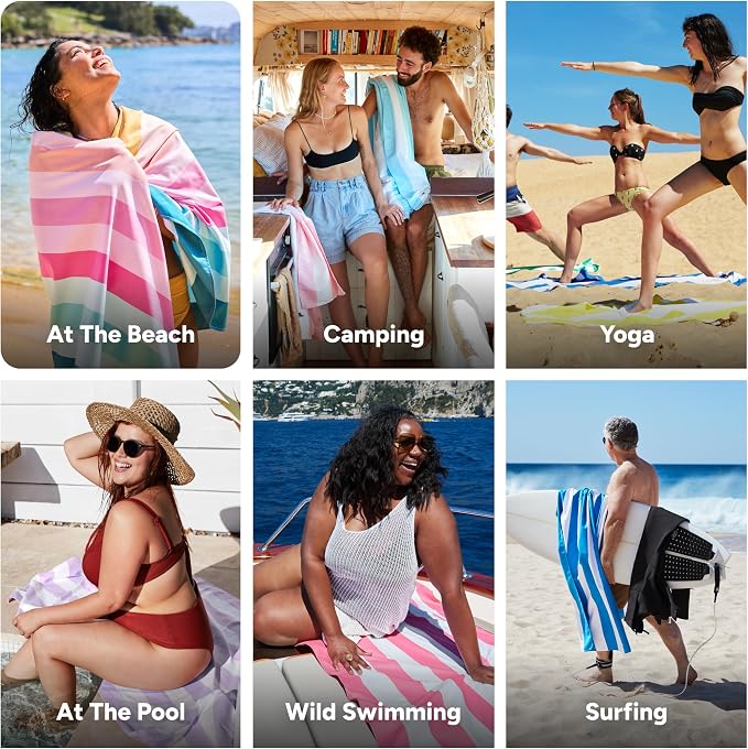 Dock & Bay Kid's Towel - for Beach Use - Quick Dry, Sand Free - Compact, Lightweight - 100% Recycled - Includes Bag - Coastal Candy, Large (160x90cm, 63x35)