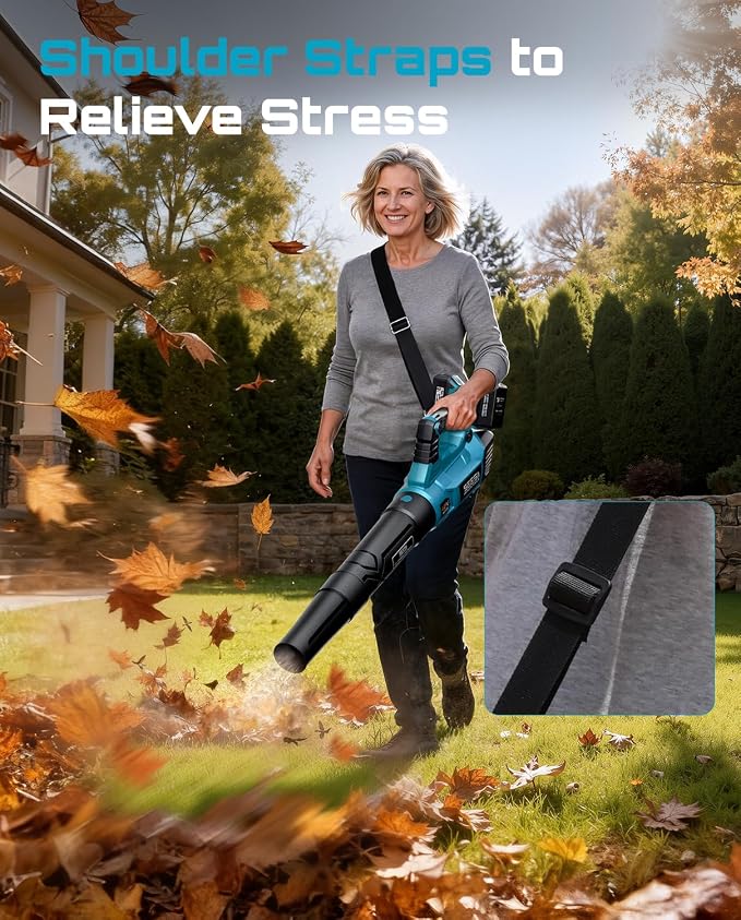 SEESII 650CFM Leaf Blower with 2 x 5.2Ah Batteries, 40V Brushless Motor | 3 Speeds & Turbo Mode, Battery Powered Cordless Blower with Shoulder Strap for Lawn Care, Light Snow & Grass Debris Cleaning