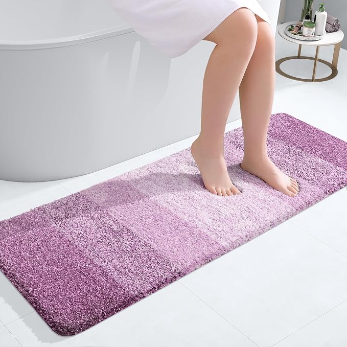 OLANLY Bathroom Runner Rugs Mat 47x17, Extra Soft Absorbent Microfiber Bath Rugs, Rubber Backing, Quick Dry, Long Bath Mats for Bathroom, Tub and Shower, Home Decor Accessories, Pinkish-Purple