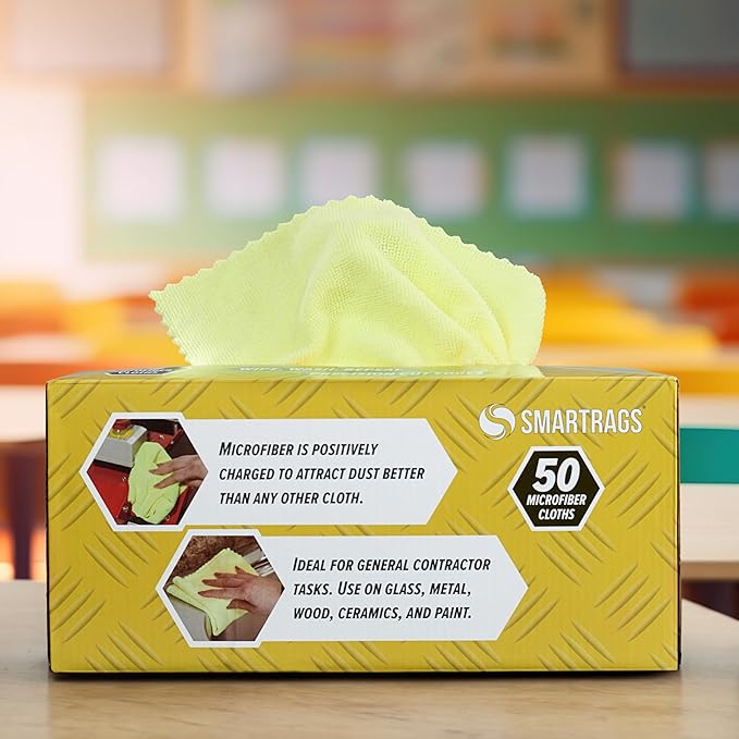 Arkwright Smart Rags in Box - (Bulk Case of 400) Lint Free Microfiber Cleaning Cloth, Scratch & Streak-Free, Dispensable Wash Towels for Cars, Window Glass, and Auto Shop, 12 x 12 in, Yellow