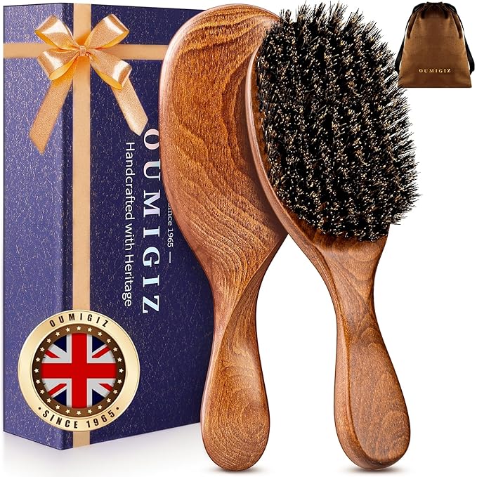 Boar Bristle Hair Brush Since 1965 British Craftsmanship, Handmade Natural Wooden Slick Back Hairbrush/Beard Brush, Pure Soft Bristles Gentle Detangling Women Men Kids Thin Fine Hair, Smooth & Shine