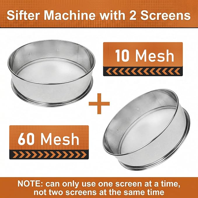 Automatic Sieve Shaker Machine, 110V Stainless Steel Vibrating Sifter with 10 & 60 Mesh Screens for Flour & Powders