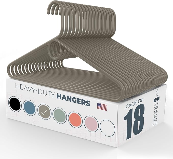 Heavy Duty Clothes Hangers 18 Pack – Made in the USA – 8lb Capacity Plastic Hangers for Adult Clothing – Durable for Pants, Coats, Jackets, or Jeans – Gray