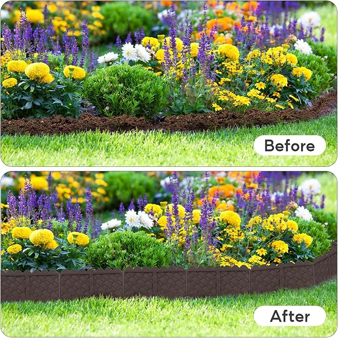 20 Pack (20FT) Weaving Flower Bed Garden Edging Borders, Landscaping Edging | No Dig Border Edgings with 8.5” Anchor Stakes & Interlocking Design-Thickened Borders for Lawns, Flower Beds & Landscaping