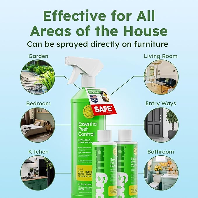 BugMD Bed Bug Spray, Roach & Ant Killer, Indoor Cockroach Treatment, Pet Safe Plant-Based Pest Control for Home, Kills Spiders Fleas Mites, 64 oz Kit