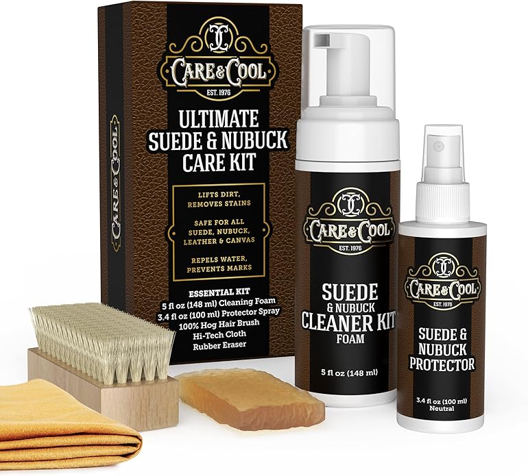 Care & Cool Ultimate Suede & Nubuck Care Kit: Helps Clean, Restore & Protect Against Water & Stains. The Complete 6-Piece System to Keep Your Favorite Shoes, Boots, Bags & Jackets Looking Fresh.