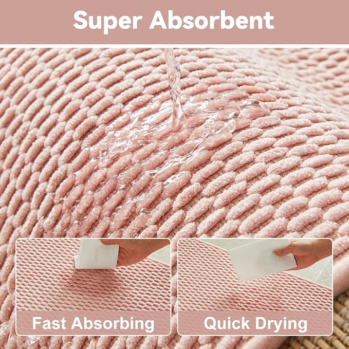 Triohero Bathroom Rugs Non Slip Washable, Super Absorbent Thin Bath Mat Quick Dry Low Pile Bathroom Rug, Pink 24"x47"