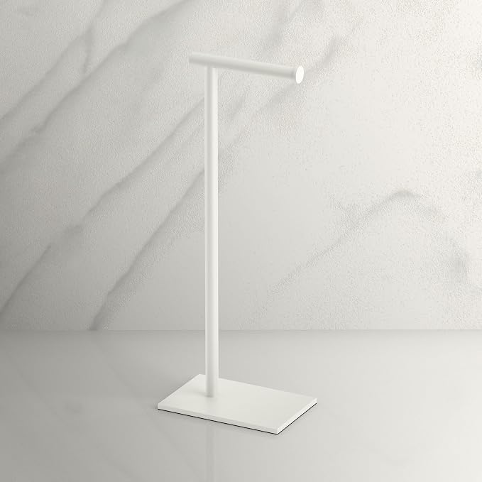 Gatco 1431W Modern Rectangle Base Freestanding Toilet Paper Holder, 21.25", Matte White with Weighted Base