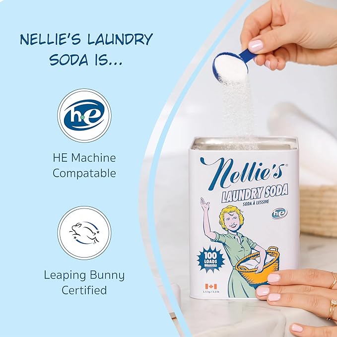 Nellie's Laundry Soda - Concentrated Laundry Detergent Powder - 100 Load - Gentle on Skin and Environment - Fragrance-Free - (Made in Canada) | Septic-Safe, HE Compatible & Fragrance-Free, Concentrated Formula