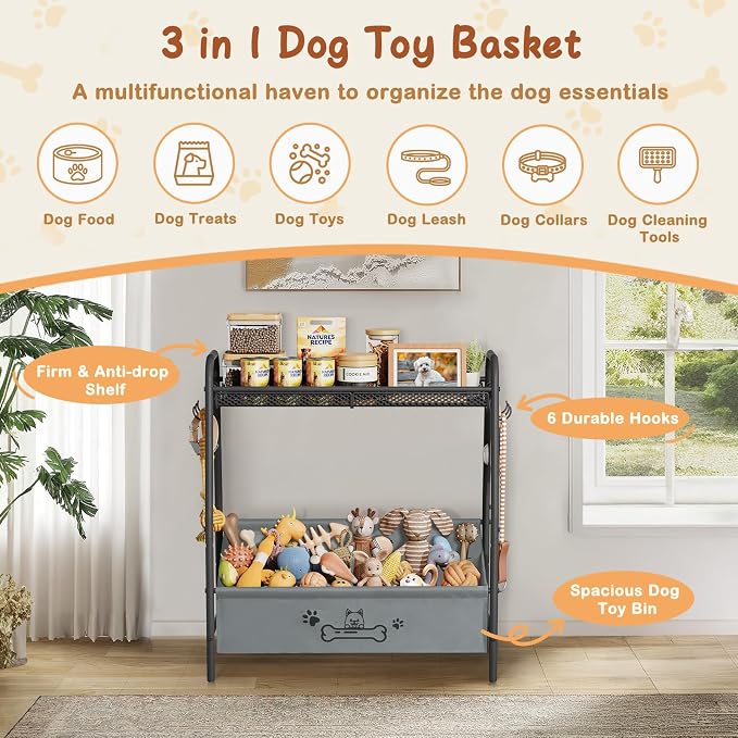 Lomivra Large Dog Toy Basket (23.6"x11.2"x9.7"), Dogs Toy Bin with Storage Organizer, Trapezoid Toy Box for Dog Stuff Accessories, Pet Toy Storage Holder Chest for Cat Dogs Essential Supplies