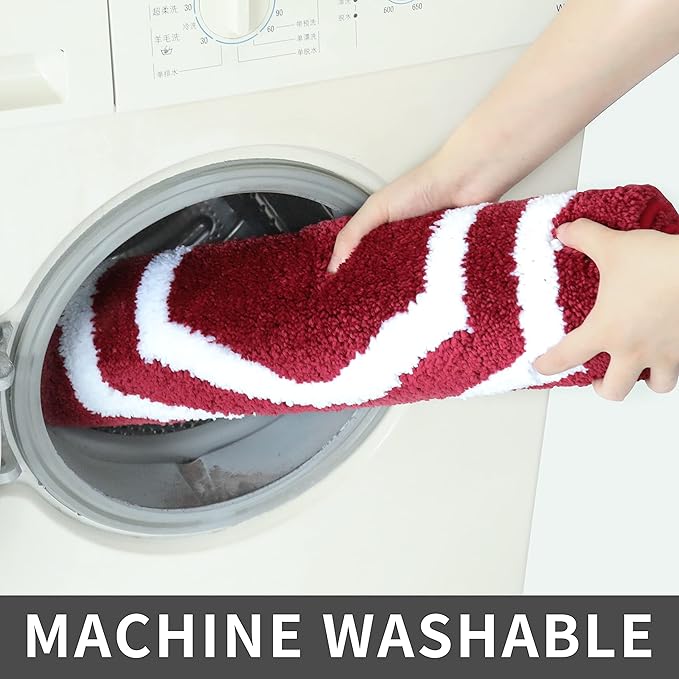 COSY HOMEER Extra Thick Bath Linen Sets Rugs - Anti-Slip Bath Mats Soft Plush 100% Strong Polyester Living Room Bathroom Water Absorbent(Red,24x48 - Inches)