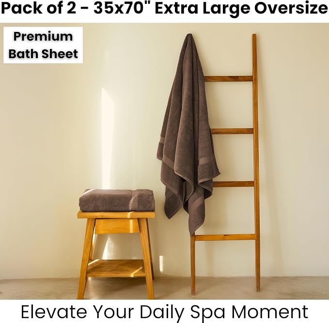 SALBAKOS 2-Piece 100% Turkish Cotton Bath Towels, X-Large 35x70, Chocolate | Oversized Bath Sheet Towel for Bathroom & Beach, Thick, Super Soft, Highly Absorbent, Premium Hotel Quality, Made in Turkey