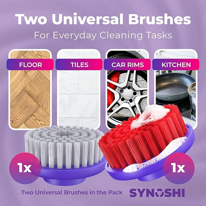 Synoshi PRO Electric Spin Scrubber with Magic Sponge, Cone Round and Steel Brushes