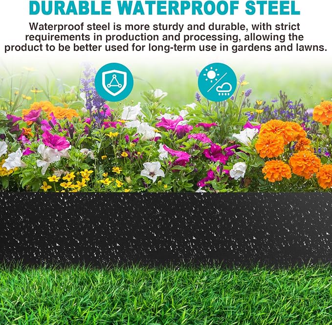 20ft. 40" L × 6" H Metal Landscape Edging, 6 Pack Garden Border | Steel Edging for Landscaping with 7 Clips, Hammer-in Flexible Lawn Edging, No Dig Edging, Metal Edging for Pathway, Yard